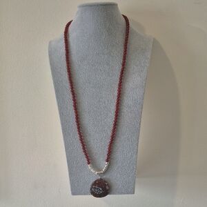 Natural Red Agate Stone Pendant Necklace & Braclet